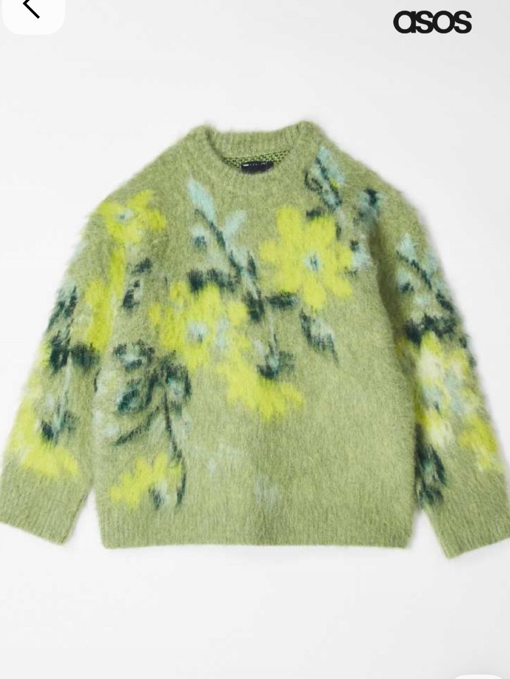 ASOS Floral Olive Green Mohair-Blend Sweater